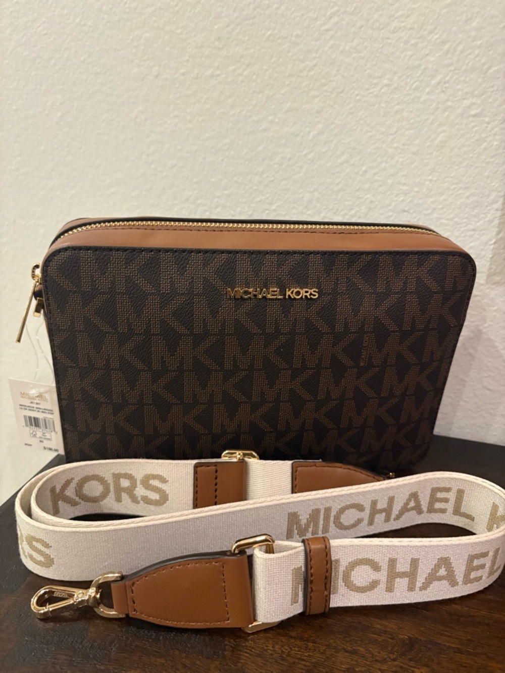 Michael Kors Brown and Tan Signature Crossbody Pouch